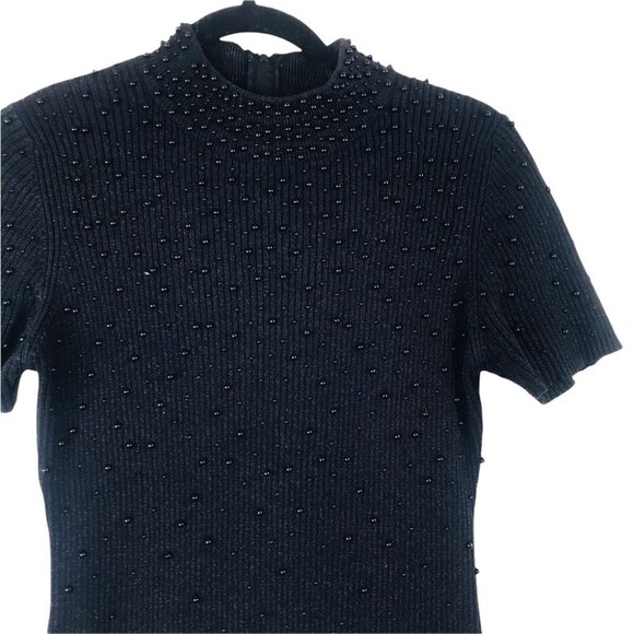 NEK Northeast Knitters Knit Black Glitter Pearl Embellished Mock Neck Top S - Picture 7 of 14